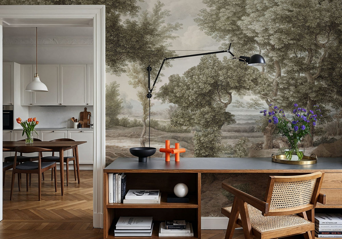 Riverbank Oak Landscape, Olive Mural Wallpaper - room preview 06