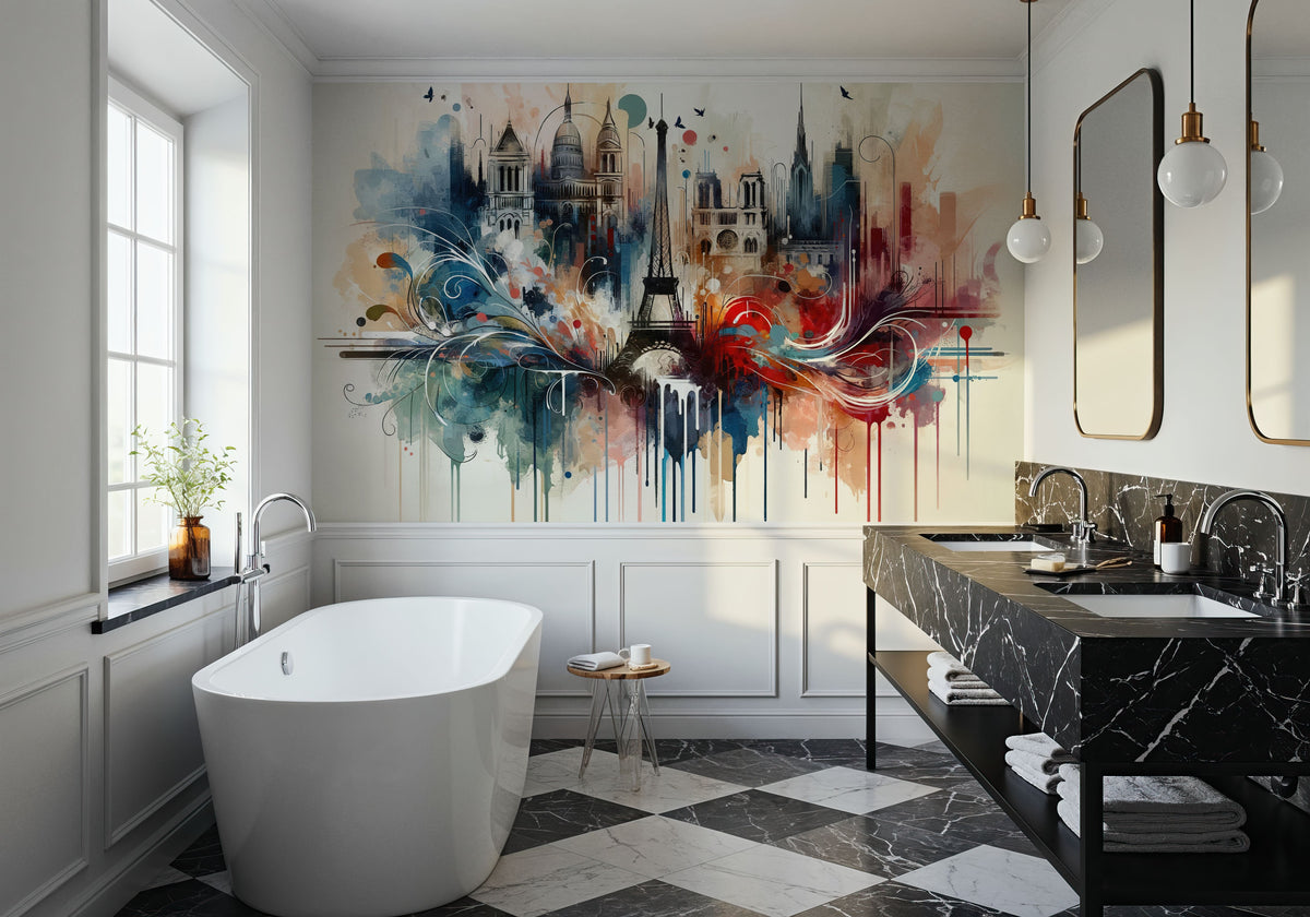 Watercolor Skyline Paris IV Mural Wallpaper - room preview 06