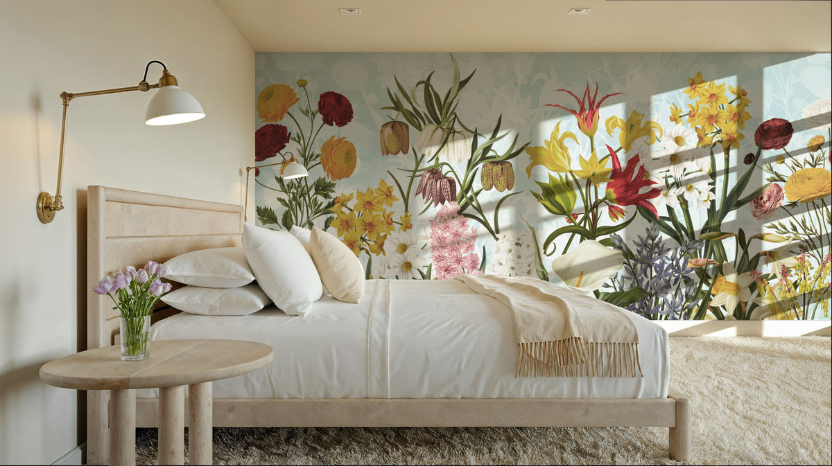 Happy Spring Flowers Mural Wallpaper - Neutral Tone - room preview 06