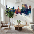 Stockport England Skyline Blue & Bronze Mural Wallpaper - room preview 06