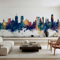 Syracuse New York Skyline Blue & Bronze Mural Wallpaper - room preview 06