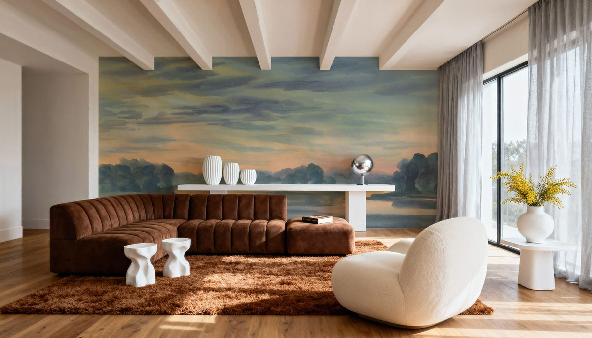 Watercolor Twilight Lake Mural Wallpaper - room preview 06