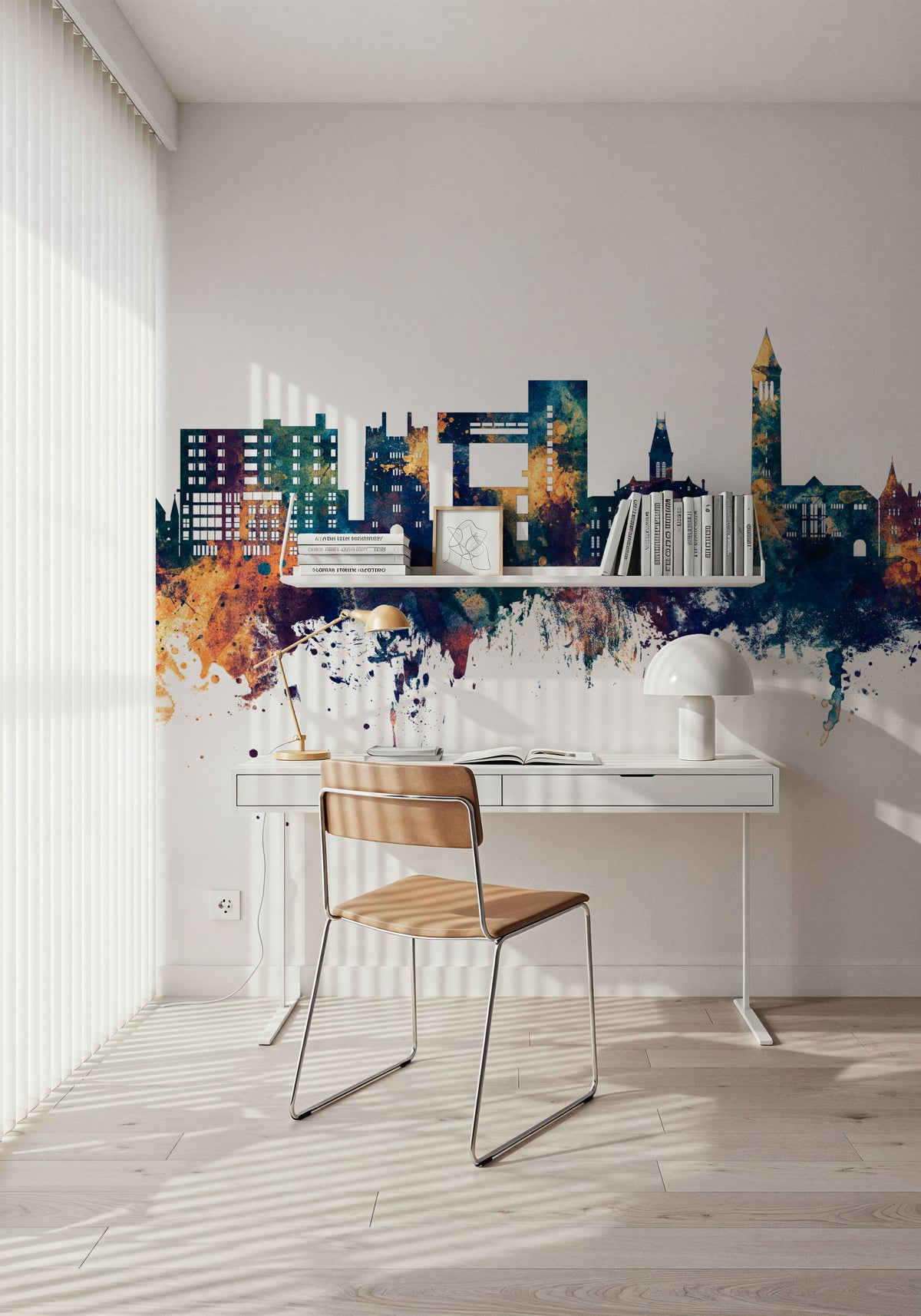 Ithaca New York Skyline Blue & Bronze Mural Wallpaper - room preview 06
