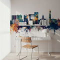 Ithaca New York Skyline Blue & Bronze Mural Wallpaper - room preview 06