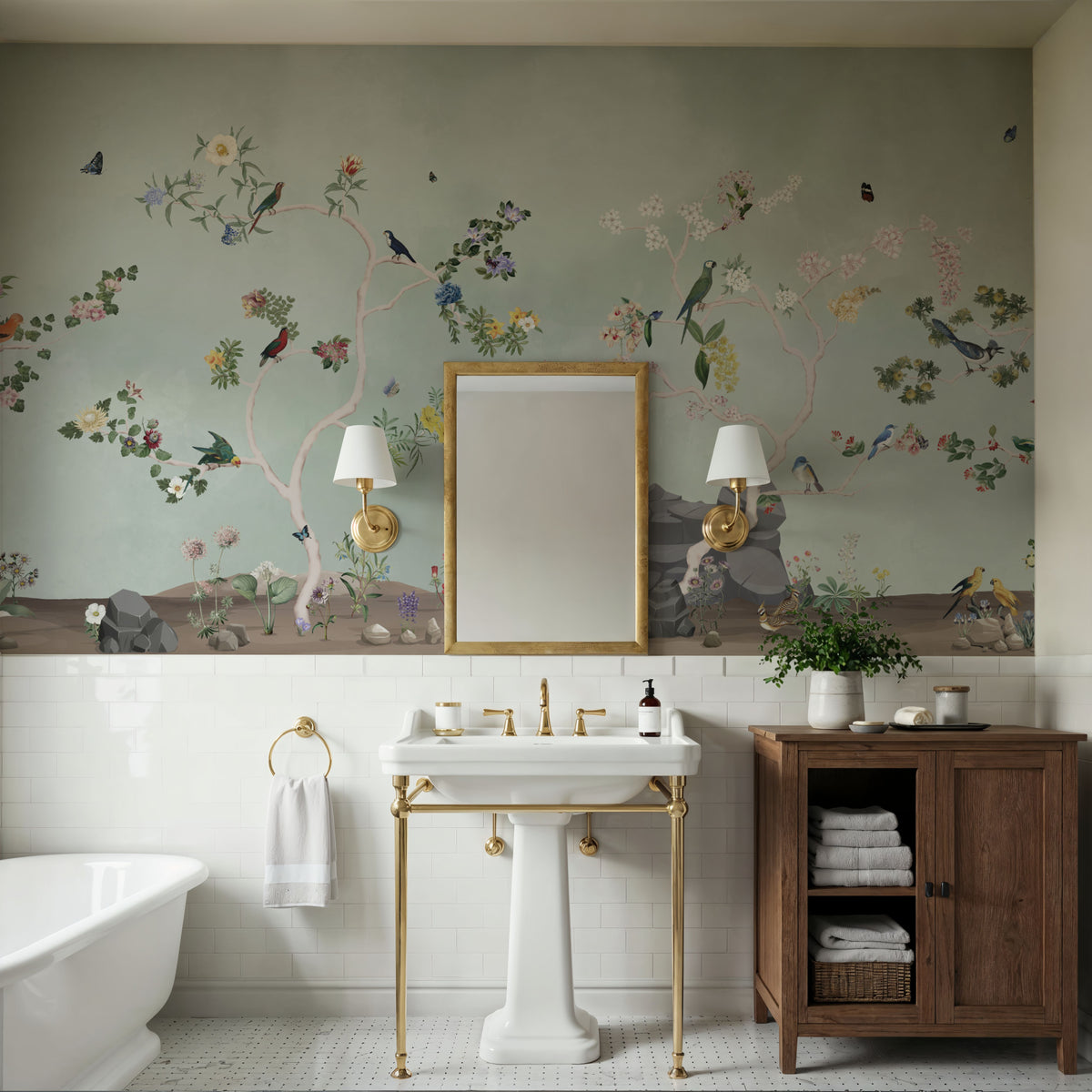 Birds in the Garden Mint Mural Wallpaper - room preview 06