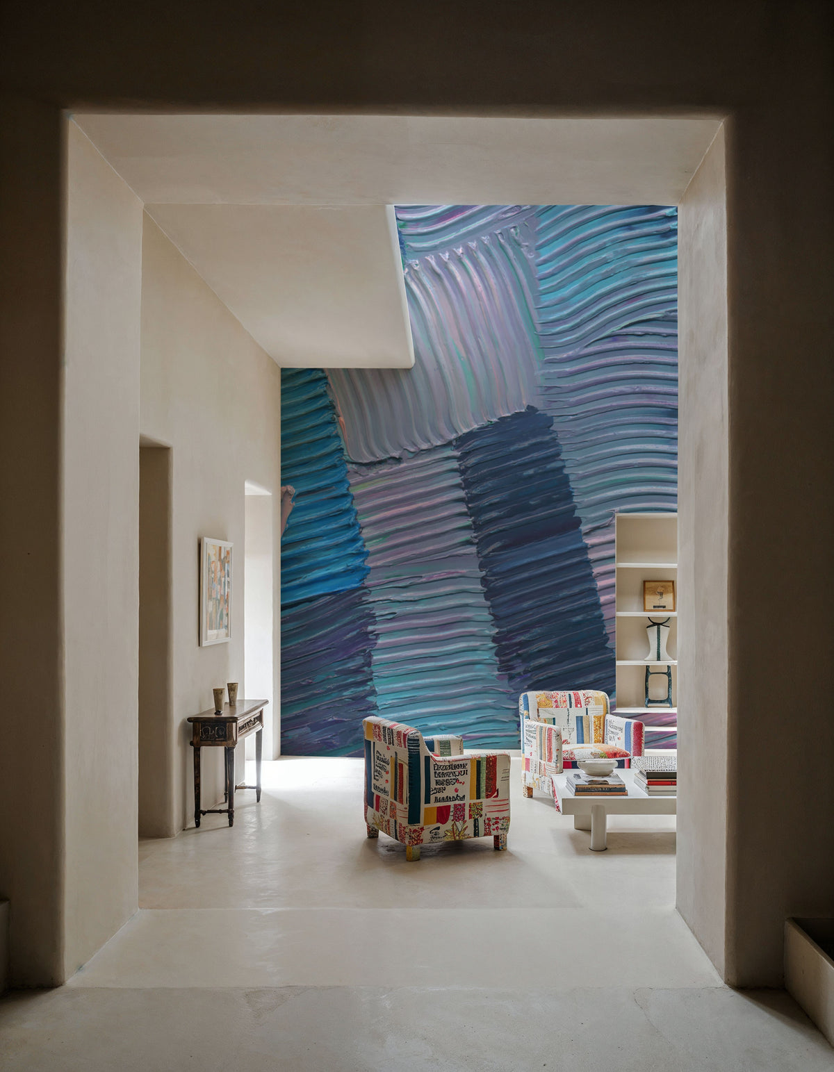 Abstract Stroke Texture Painting, Blue Mural Wallpaper - room preview 06