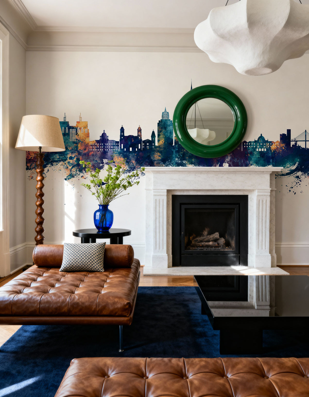 Mobile Alabama Skyline Blue & Bronze Mural Wallpaper - room preview 06