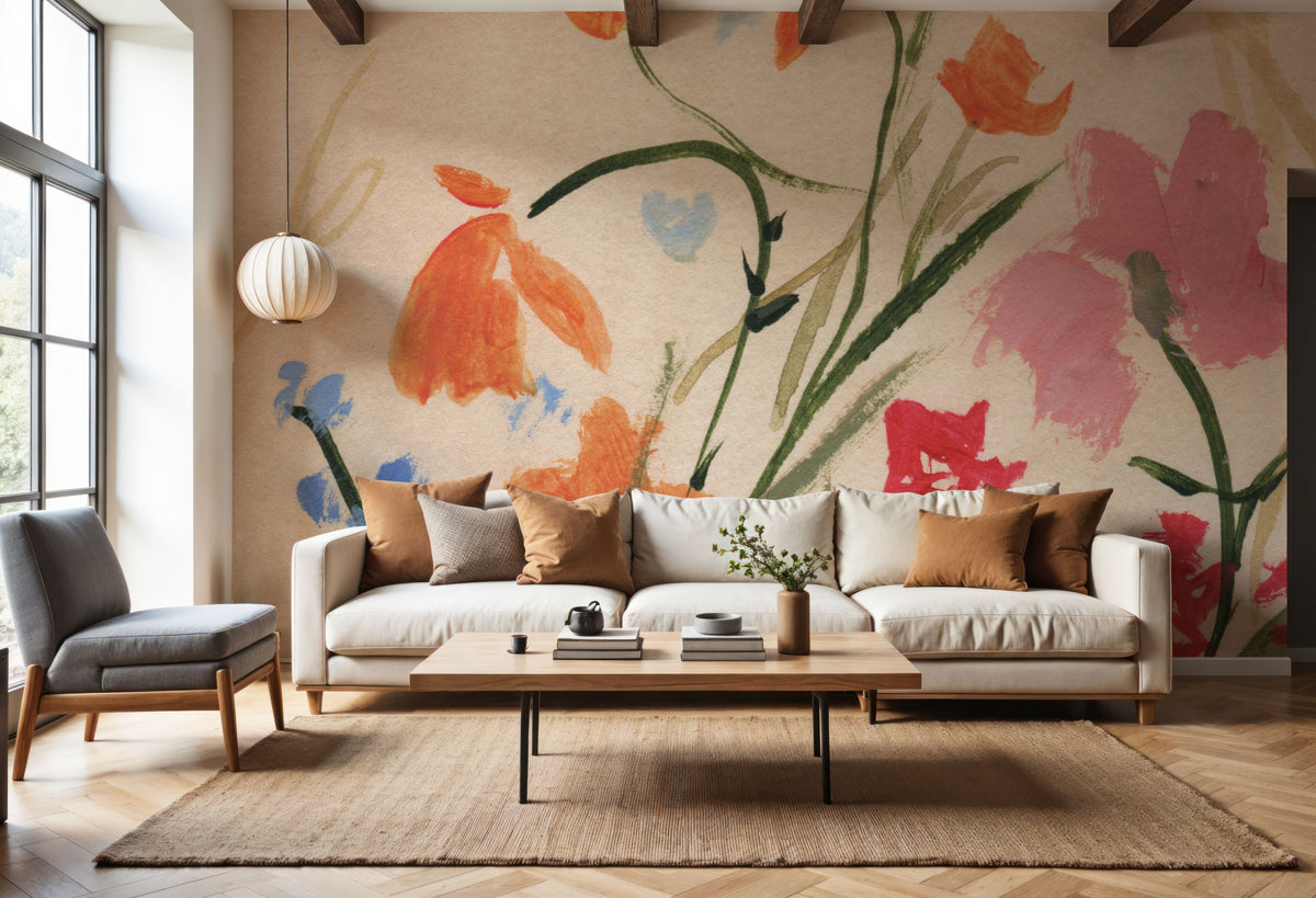 Wildflowers II Mural Wallpaper - Red Tone - room preview 06