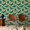 Papillion II, Aqua on Cream Mural Wallpaper - room preview 06