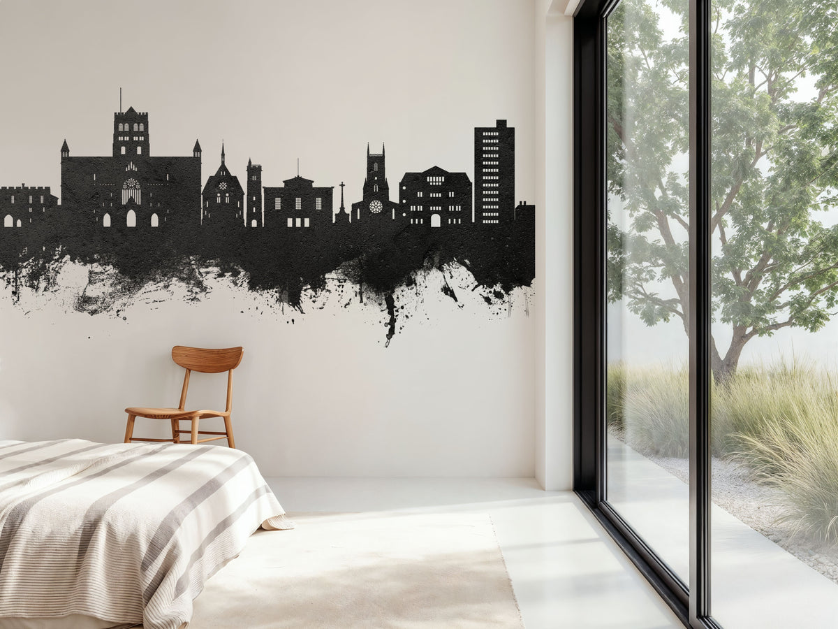 St Albans England Skyline Black & White Mural Wallpaper - room preview 06