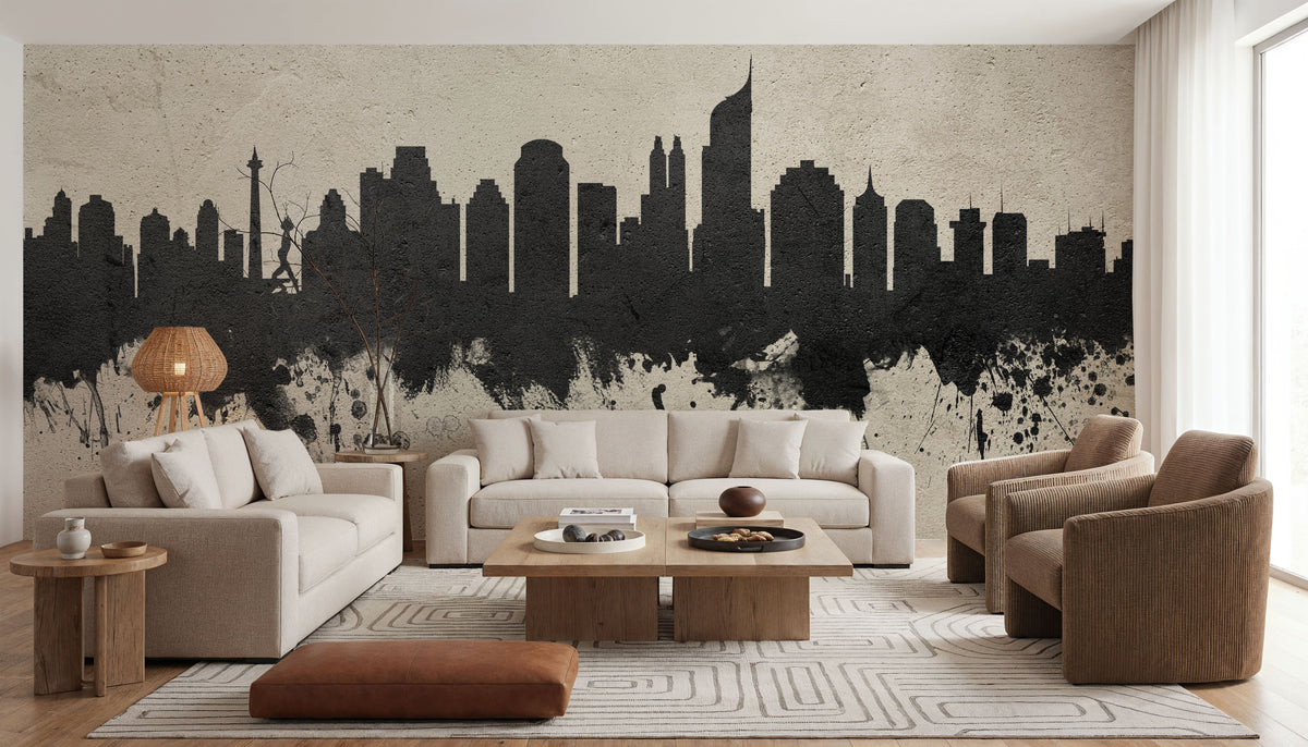 Jakarta Skyline Indonesia Concrete Mural Wallpaper - room preview 06