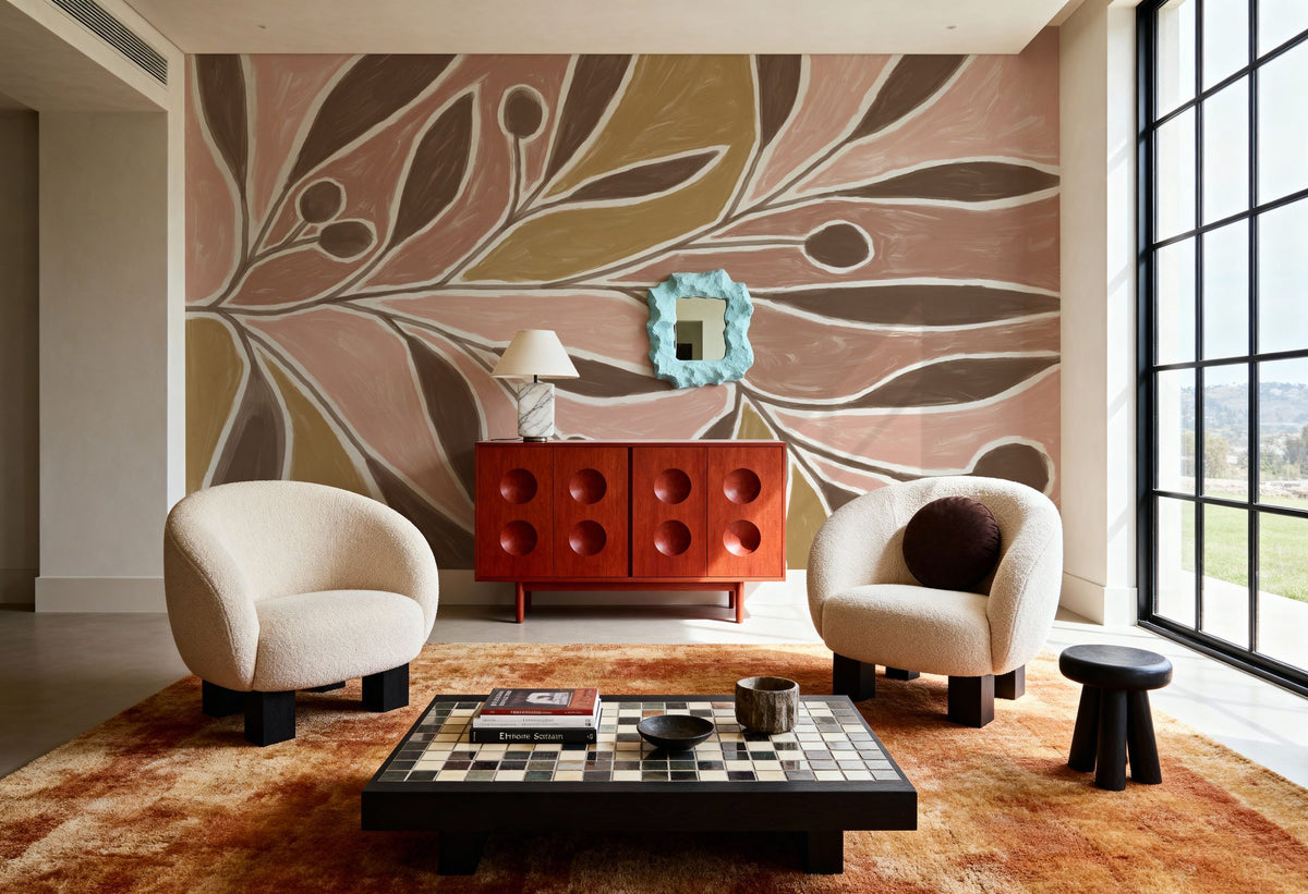 Modern Leaf Mural Wallpaper - room preview 06