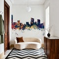 Grand Rapids Michigan Skyline Blue & Bronze Mural Wallpaper - room preview 06