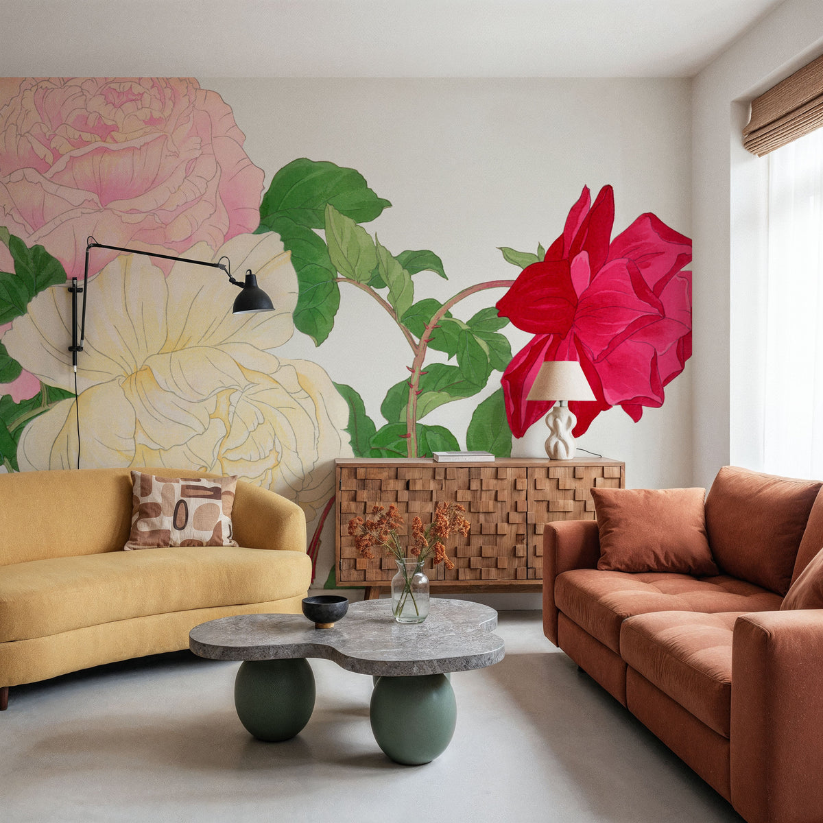 Tanigami Rose Trio Mural Wallpaper - room preview 06