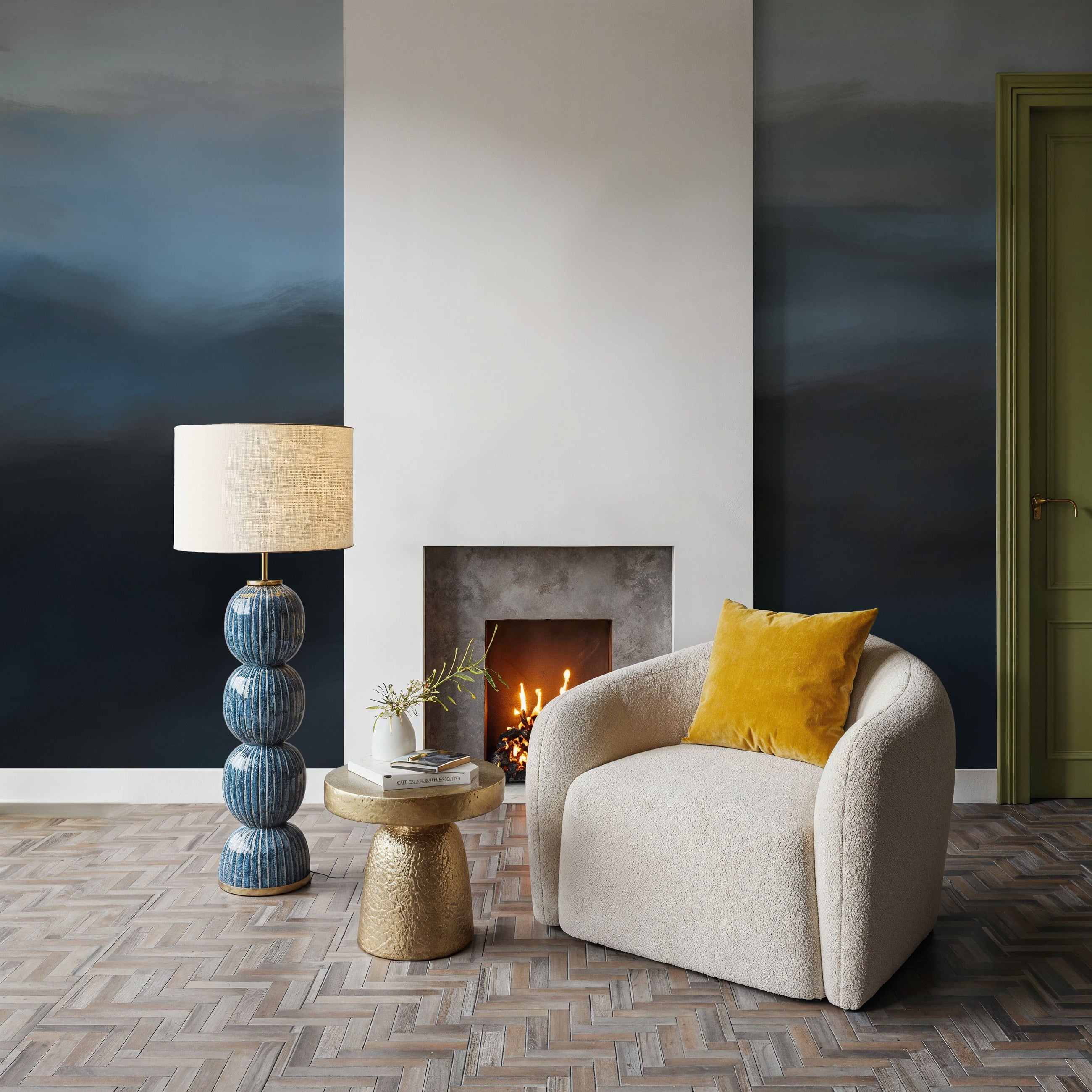 Beyond the Mountains, Teal Mural Wallpaper