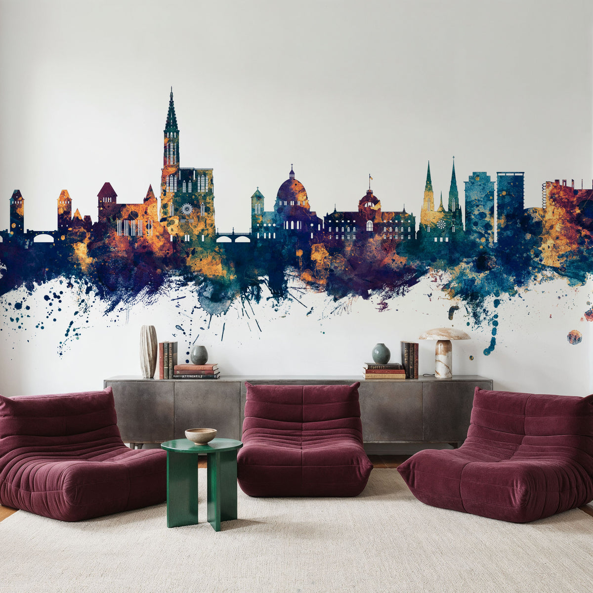 Strasbourg France Skyline Blue & Bronze Mural Wallpaper - room preview 06