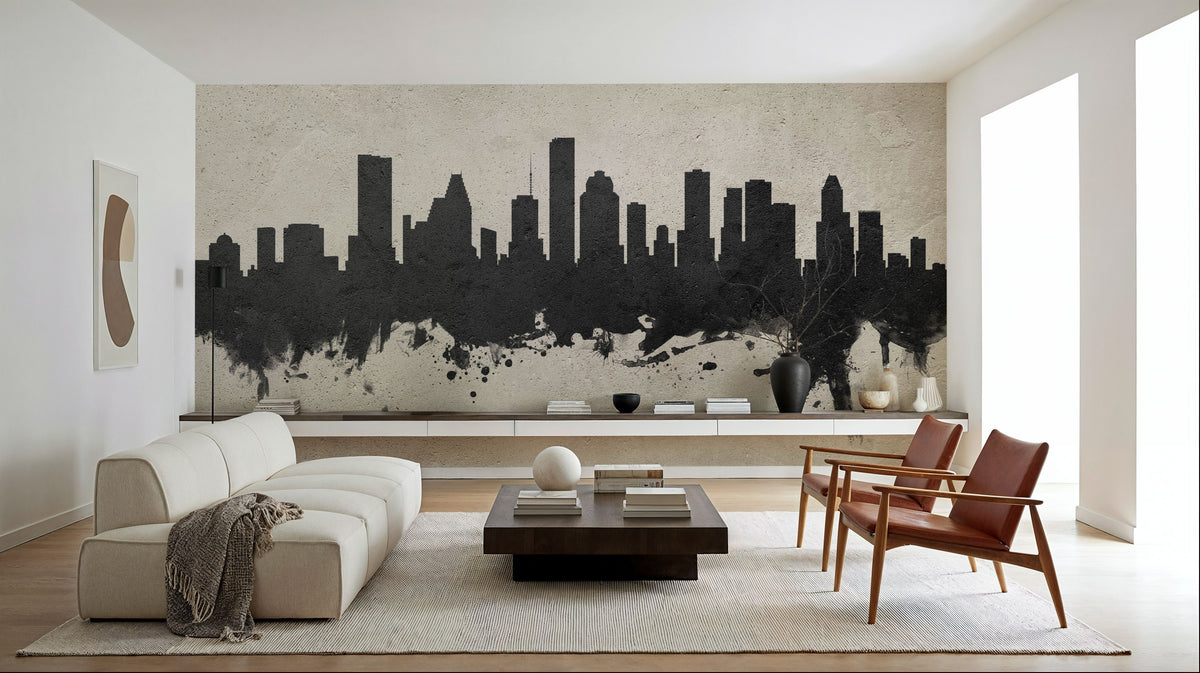 Houston Skyline Concrete Mural Wallpaper - room preview 06
