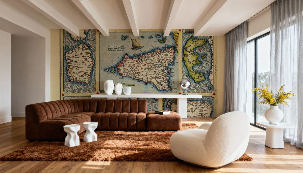 Old Map of Mediterranean Islands, 1570 Mural Wallpaper - room preview 06