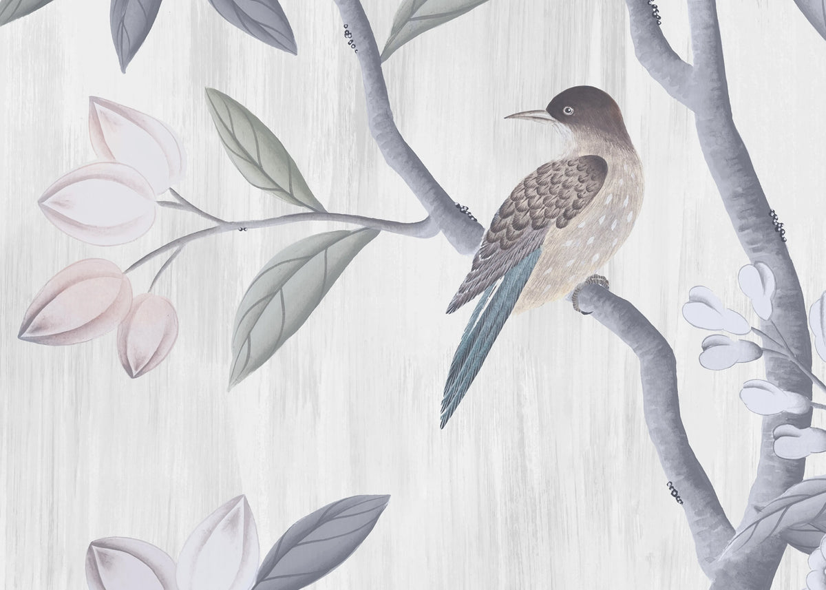 Chinoiserie Chic, Pearl Gray Mural Wallpaper - room preview 06