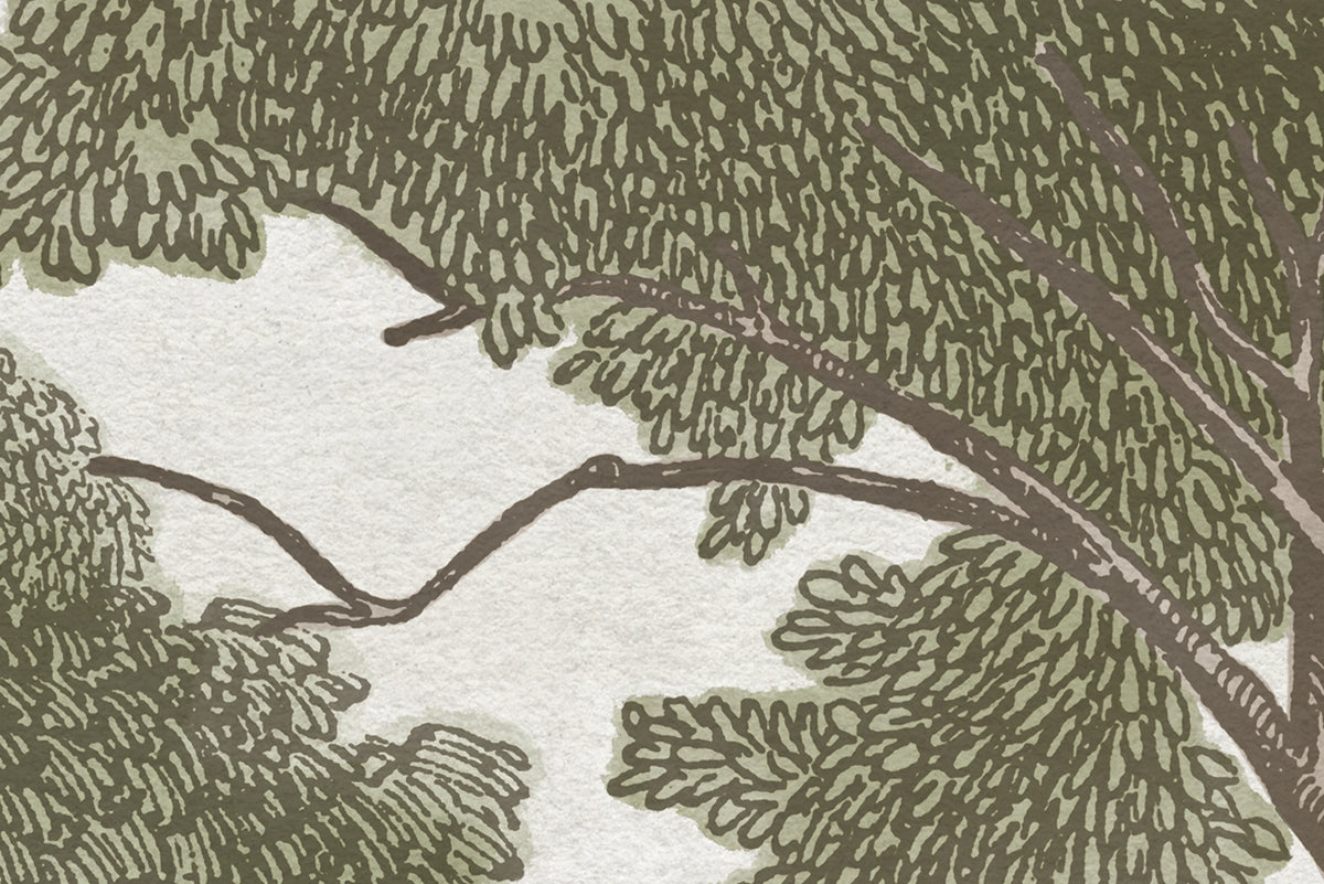 Bellewood Clouds, Green Vintage Mural Wallpaper - room preview 06