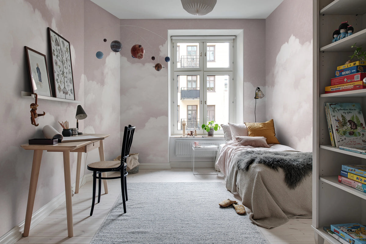 Cuddle Clouds, Pink Mural Wallpaper - room preview 06