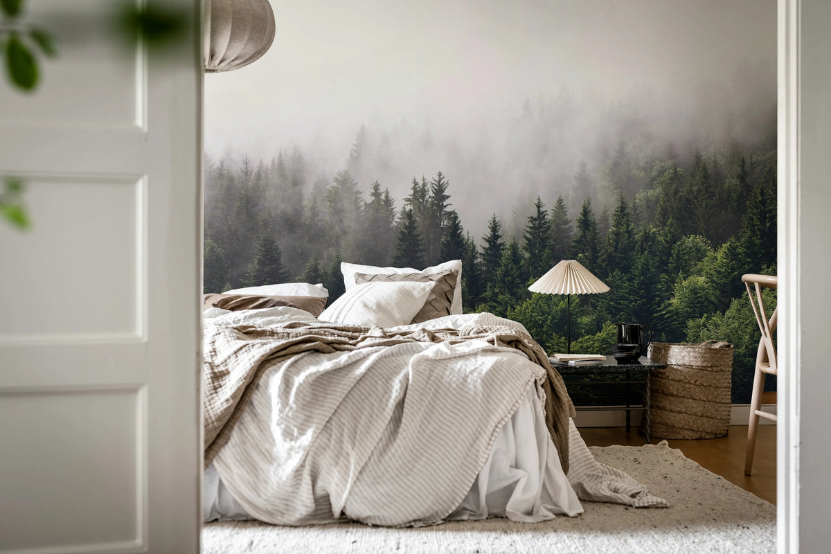 Misty Fir Forest Mural Wallpaper - room preview 06