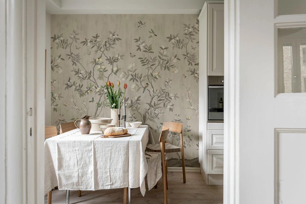 Chinoiserie Chic, Powder Beige Mural Wallpaper - room preview 06