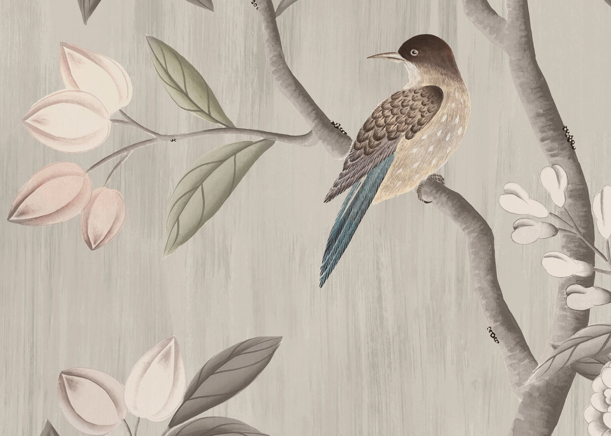 Chinoiserie Chic, Powder Beige Mural Wallpaper - room preview 07