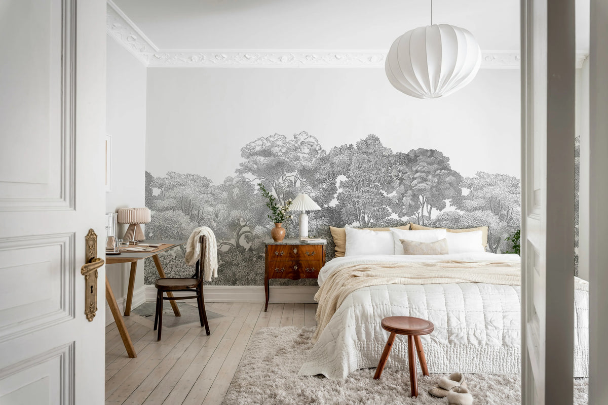 Bellewood, Gray Toile Mural Wallpaper - room preview 08
