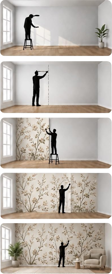 Person applying peel and stick wallpaper